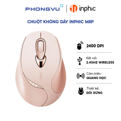 Chuột không dây Inphic M8P Pulse PA3207 (Hồng) - Bảo hành 12 tháng