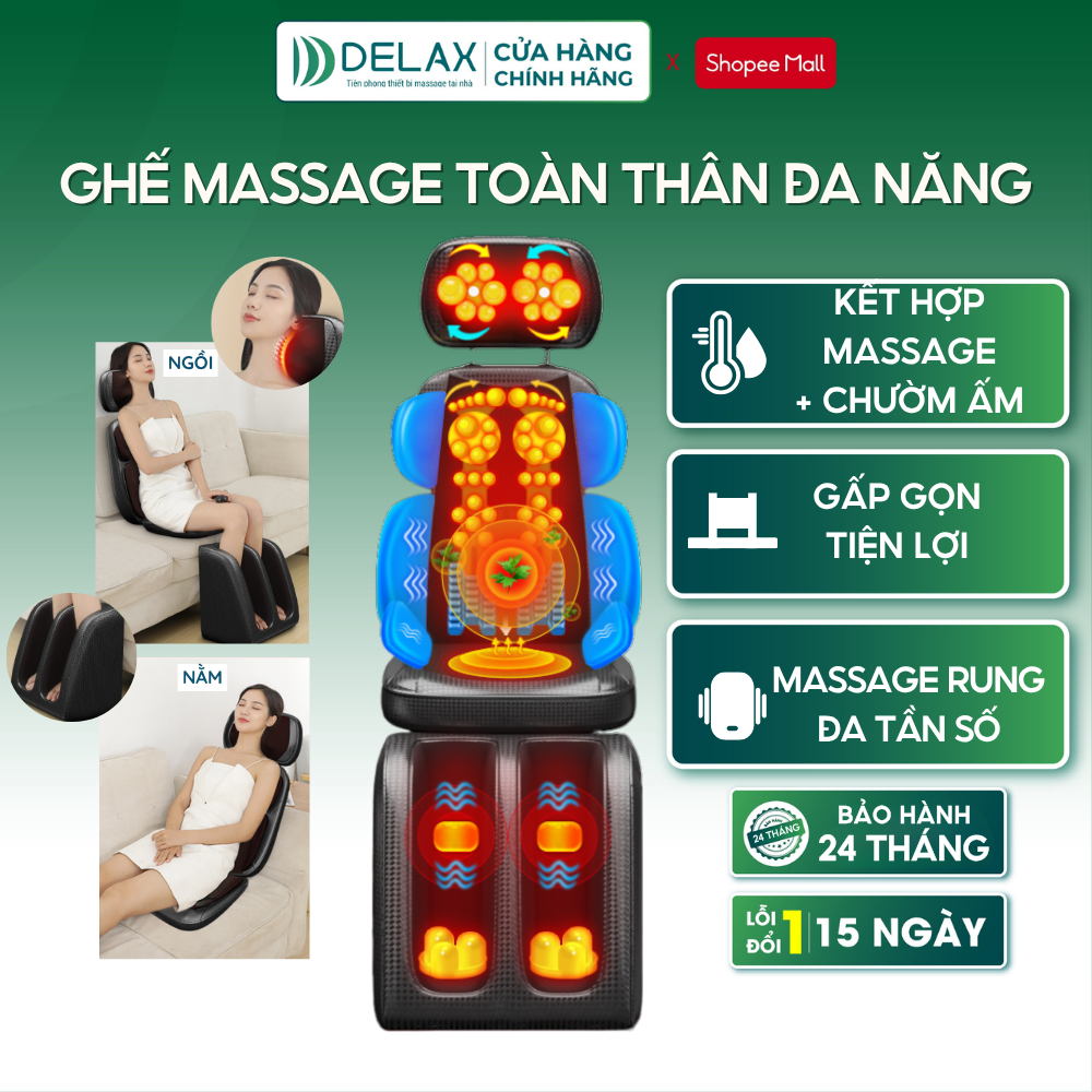 Ghế Massage Toàn Thân DELAX Đệm Massage Cổ Vai Gáy, Ghế Massage Giảm Đau Lưng Thư Giãn GMS05