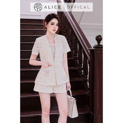 Set Ren Cao Cấp 3 Món Alice - Áo 2 Dây, Áo Khoác Ngoài, Quần Sooc Ống Rộng Sang Chảnh Thời Thượng S1089
