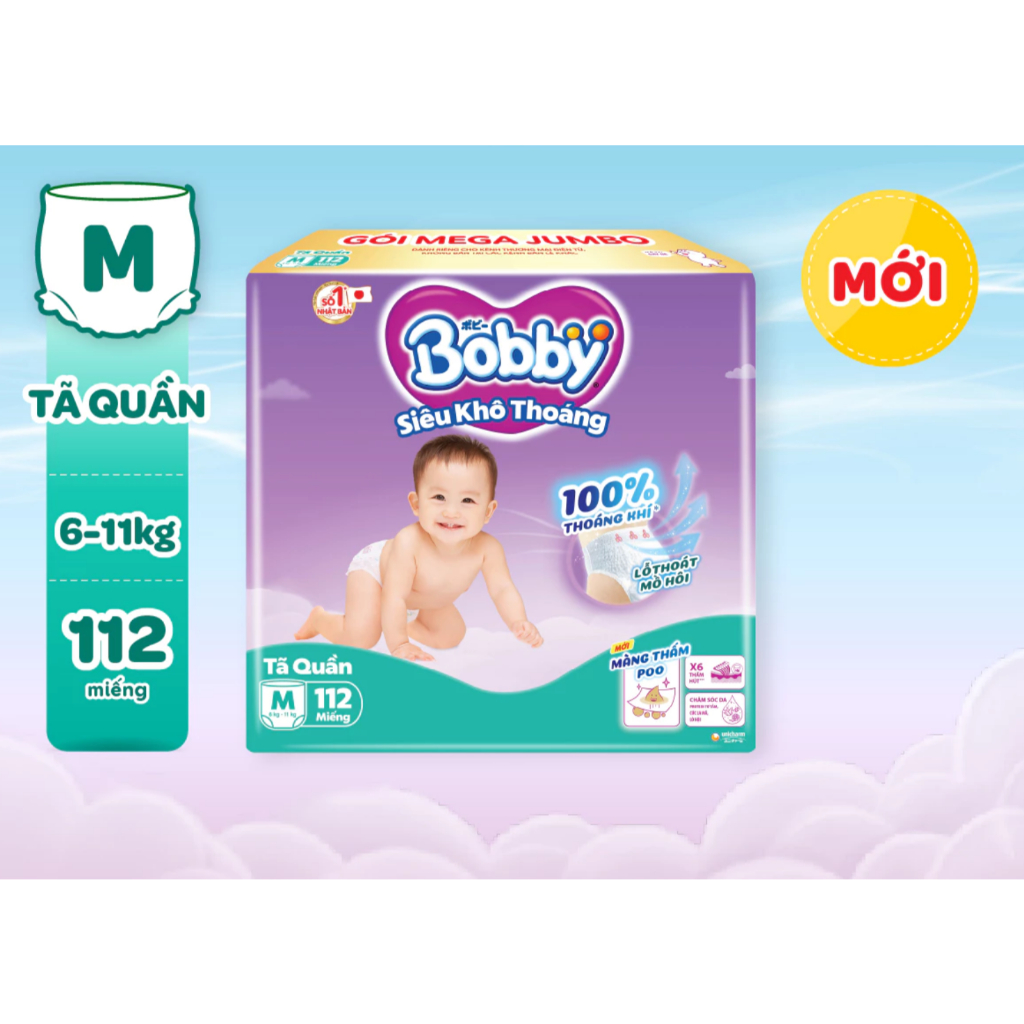 Tã Quần Bobby Gói Mega Jumbo M112 (112 Miếng)