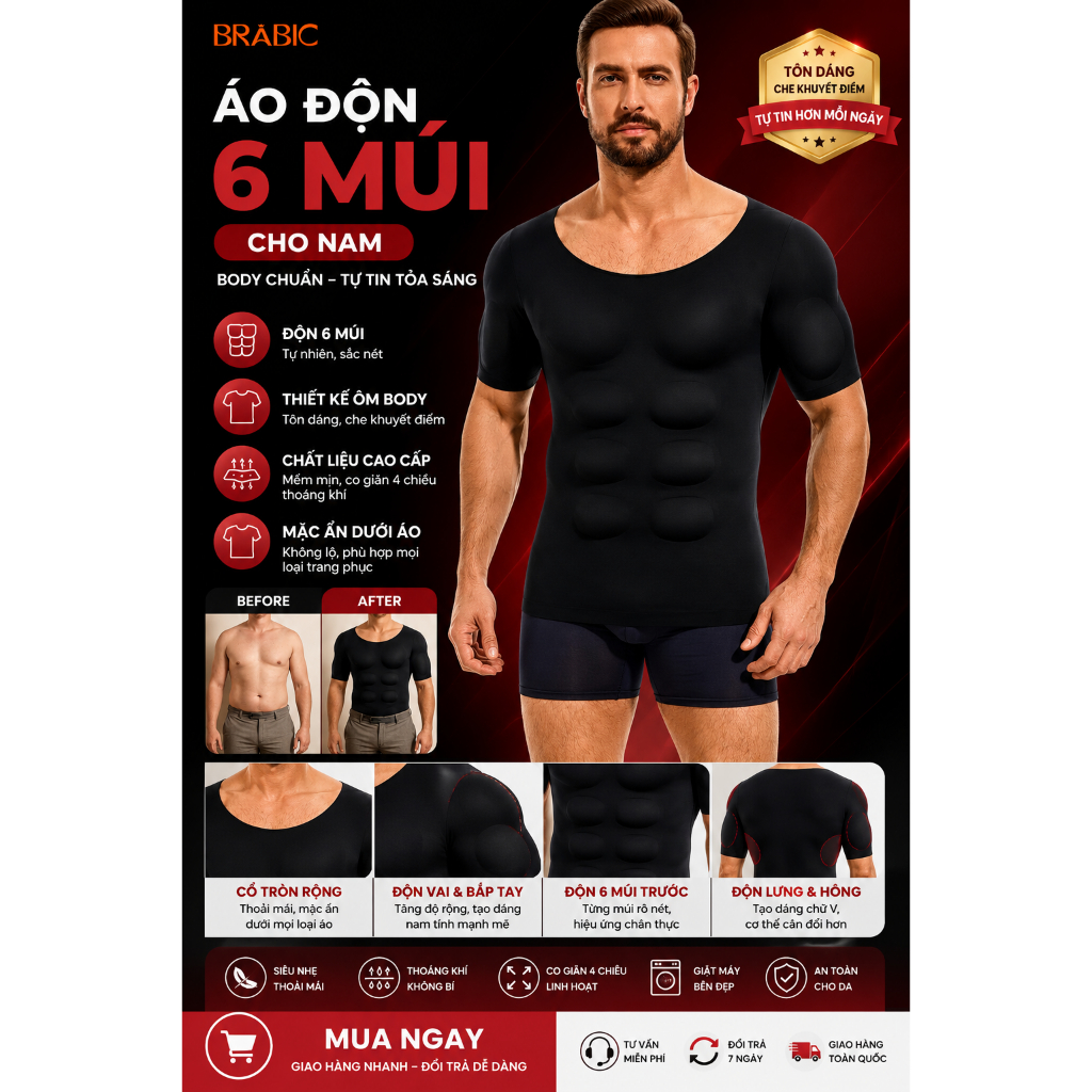 Áo độn 6 múi  Cơ bắp cuồn cuộn 2026