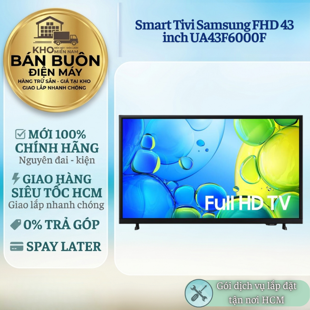 UA43F6000F Smart Tivi Samsung 43 inch Full HD model 2025, trợ lý Tiếng Việt qua app điện thoại
