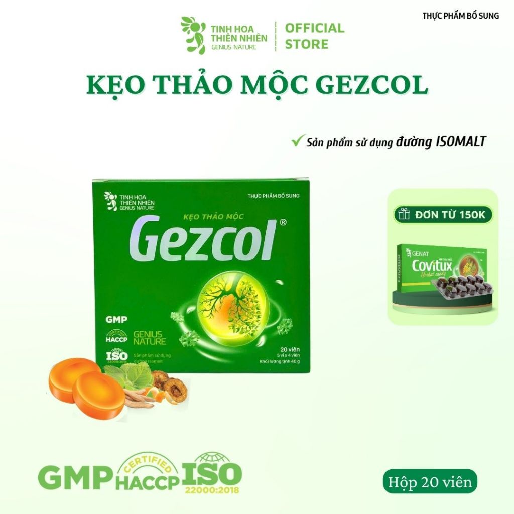 Kẹo thảo mộc Gezcol (Hộp 20 viên) - GENAT - Tinh Hoa Thiên Nhiên