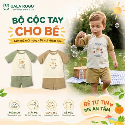 Bộ quần áo cộc tay cho bé Ualarogo 9 tháng - 4 tuổi vải Sợi tre Bamboo mềm mại thoáng mát A4
