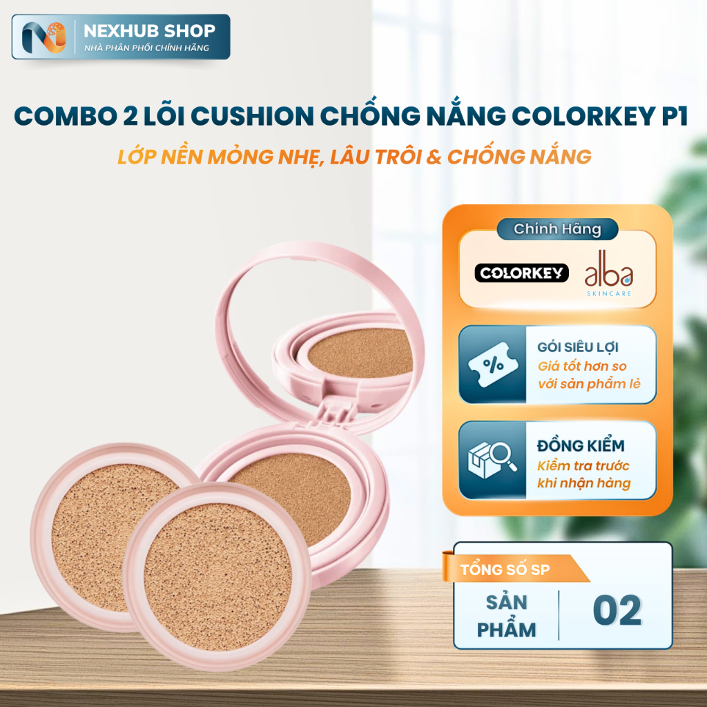 Combo 2 Lõi Cushion Chống Nắng COLORKEY P1 11g – Lớp Nền Mỏng Nhẹ, Giúp Makeup Lâu Trôi & Chống Nắng