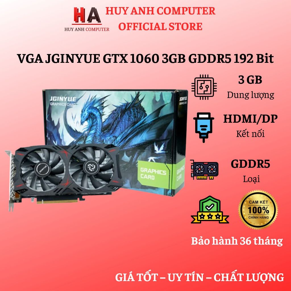 Card Màn Hình JGINYUE GTX 1060 3GB DDR5 192 Bit - Hàng chính hãng - Bảo hành 36 Tháng
