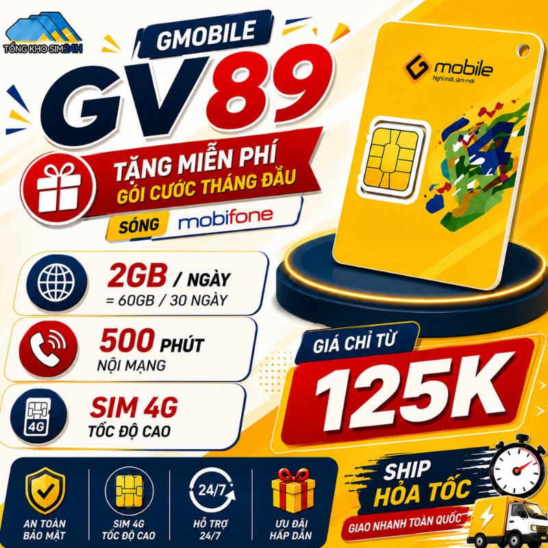 Sim Gmobile data số đẹp tặng ngay 120GB tháng đầu, GV89 đầu số 099 dễ nhớ giá rẻ chỉ từ 125K