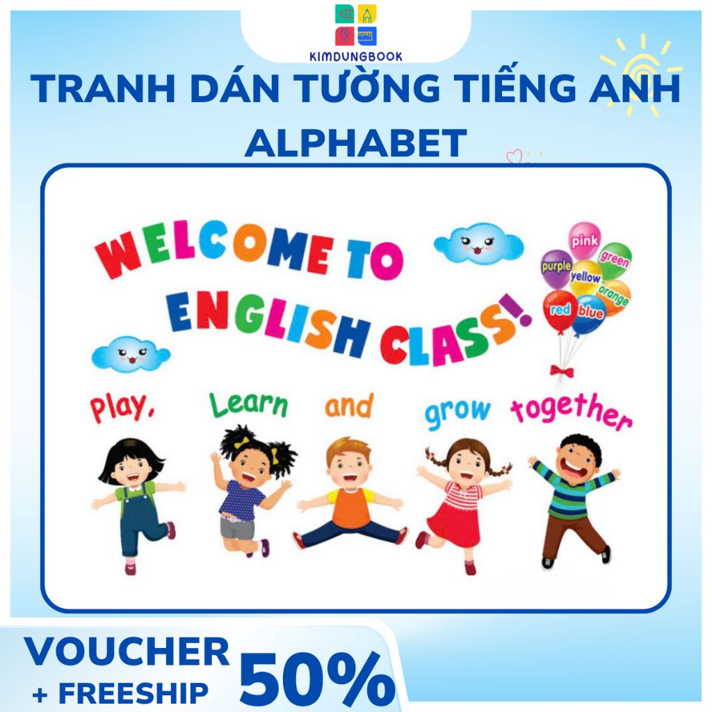 Tranh Dán Tường Tiếng Anh Alphabet Decal Trang Trí Lớp Học, Phòng Bé Mầm Non (7774)