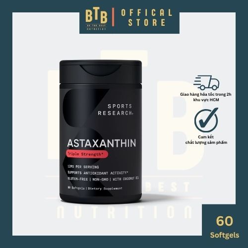 Viên uống Sports Research Astaxanthin 12mg - 60 viên hỗ trợ chống oxy hoá từ Mỹ