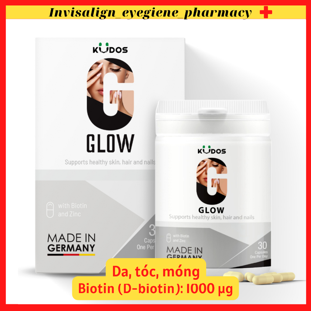 [Da tóc móng kudos Ship Hoả Tốc]  Kudos Glow 30 viên hỗ trợ sức khỏe da, tóc, móng