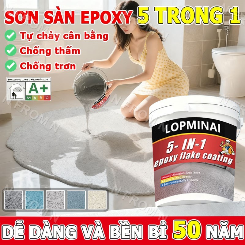 Sơn sàn tự san phẳng Sơn sàn epoxy 1KG Chống nước Chống mài mòn Chống trượt  Dùng cho Trong nhà ngoà
