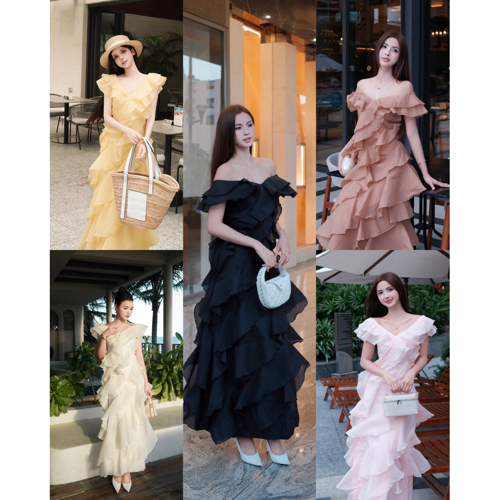 Đầm Maxi Tơ Voan Tầng Layer Cổ V Sang Trọng 𝐃𝟐𝐓 𝐒𝐓𝐎𝐑𝐄