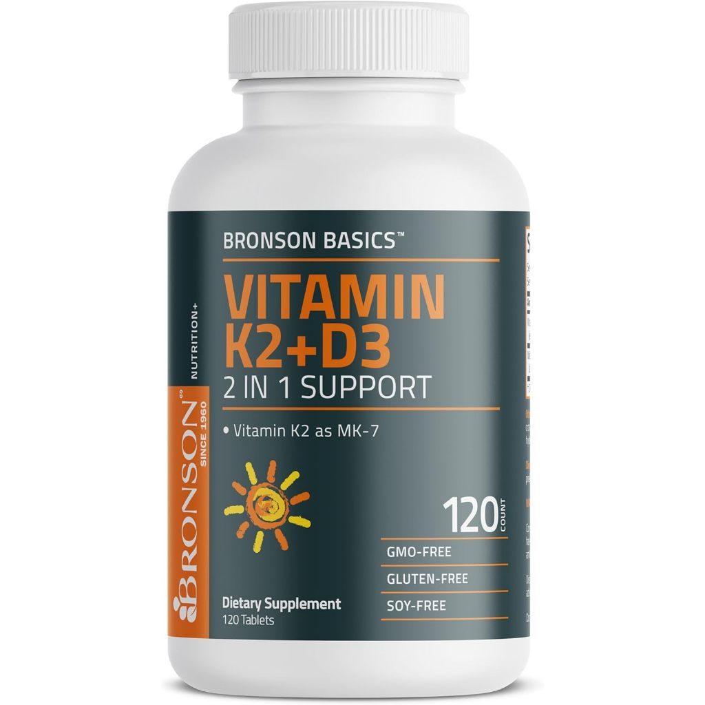 Viên uống Vitamin K2 D3 Bronson 2in1 hũ 120 viên / 360 viên [Hàng Mỹ]