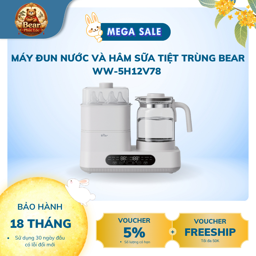 Máy đun nước và hâm sữa tiệt trùng Bear WW-5H12V78 - Bear Phúc Lộc - Bảo hành 18 tháng & sử dụng 30 