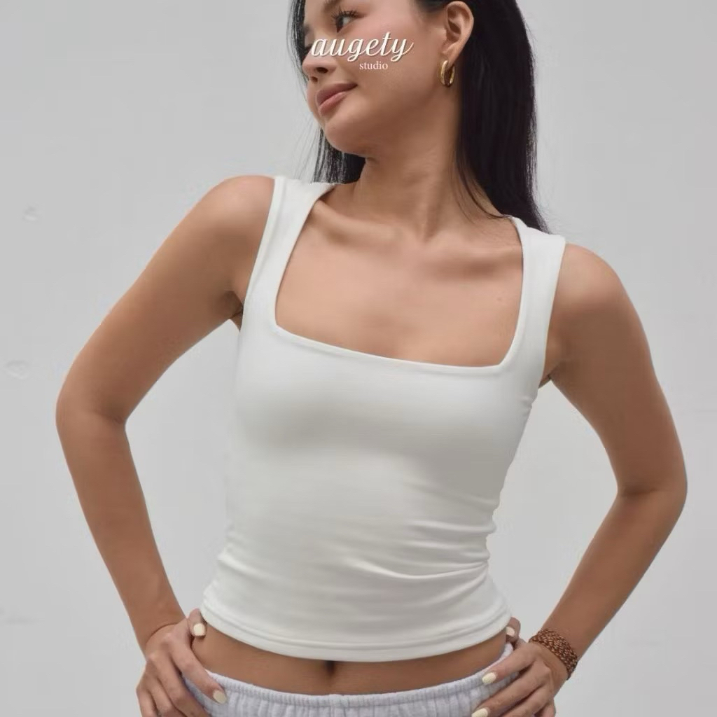 [PASS NEW] Áo Ba Lỗ Ôm Cổ Vuông Chiết Eo Vải Thun Cao Cấp Augety Studio HARPER Tanktop