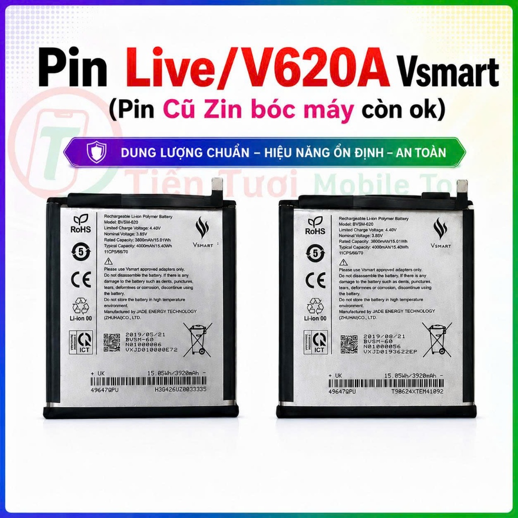 pin V620A/vsmart live ,pin cũ bóc máy còn ok