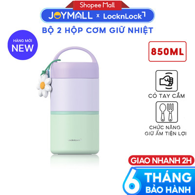 Hộp Cơm Giữ Nhiệt 2 Ngăn LocknLock LHC8055VOL 850ml, Hàng Chính Hãng, Kèm Muỗng, Có Quai - JoyMall