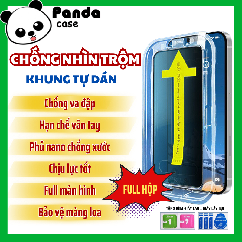 Kính Cường Lực Iphone Tự Dán Chống Nhìn Trộm FULL HỘP VÀNG Cho ip 7P/8P/X/XS/XR/11/12/13/14/15/16/17/Pro/Max
