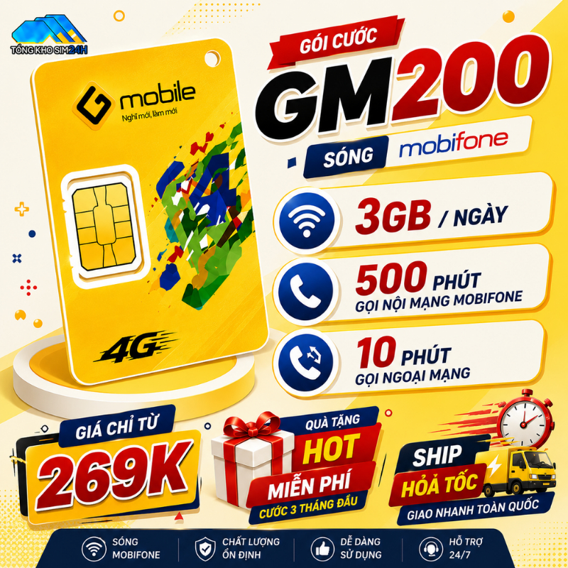 Sim Gmobile TẶNG 150GB tháng đầu Sim Giá Rẻ Số Đẹp Đầu 099 GM200 sim sóng Mobifone