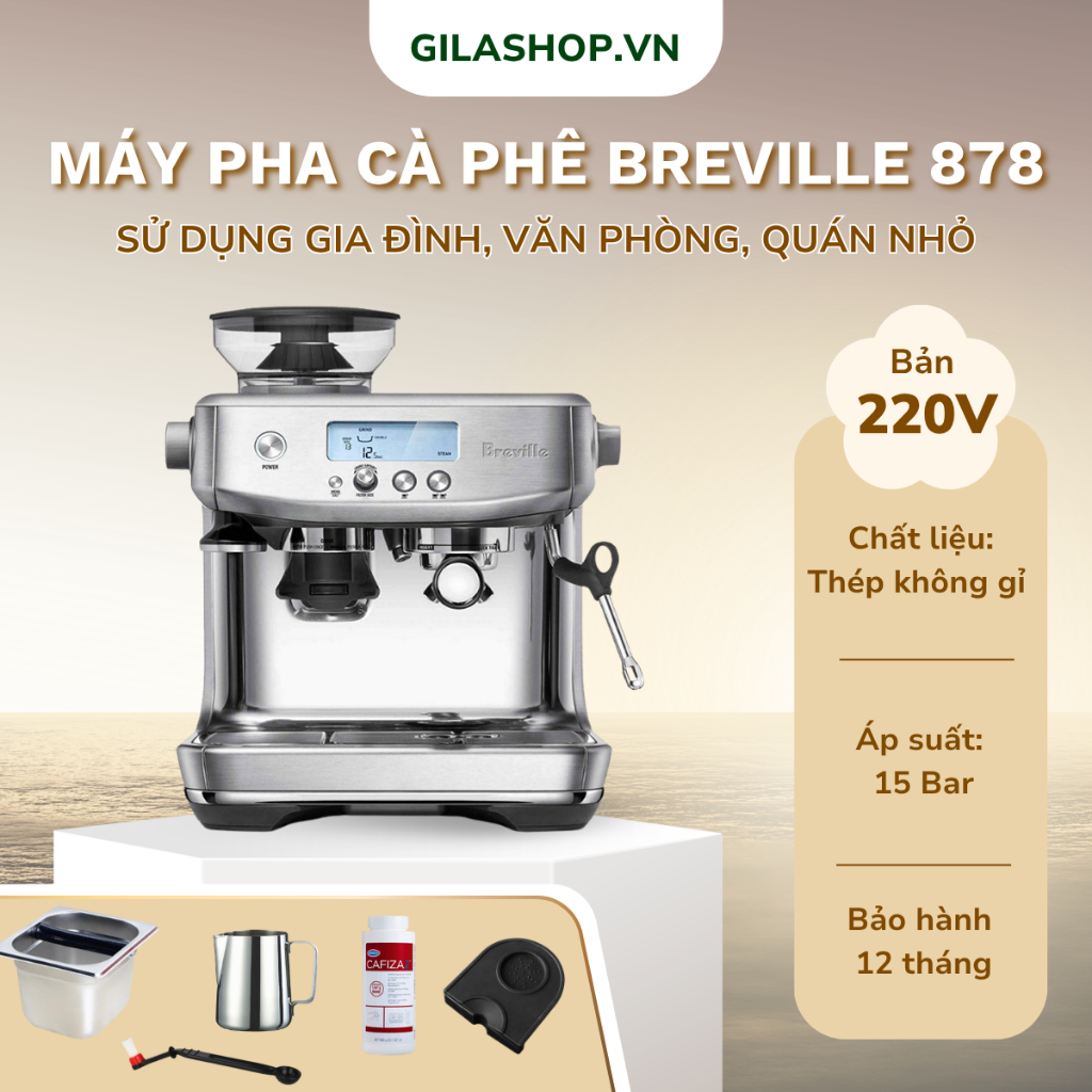 Máy pha cà phê Breville 878 Pro - Tích hợp máy xay - Trang bị màn hình LED - Bản Quốc tế điện 220V