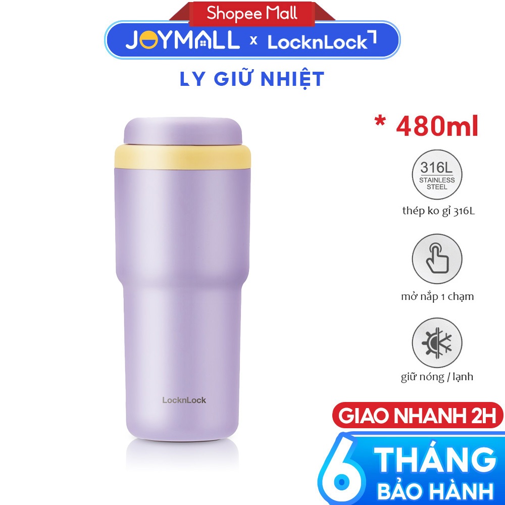 Ly Giữ Nhiệt LocknLock Daily Macaron Tumbler LHC3292 480ml, Hàng Chính Hãng,Khoá Đôi An Toàn-JoyMall