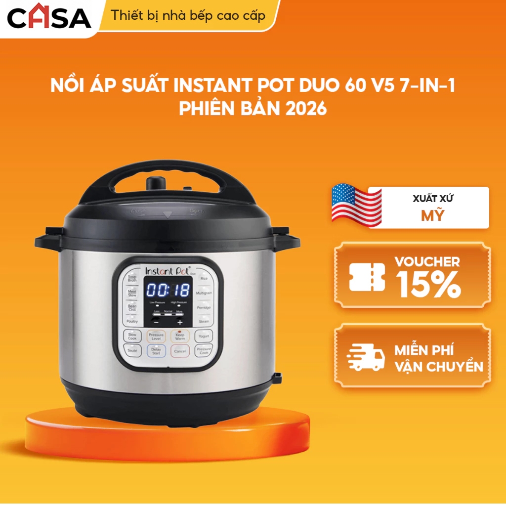 Nồi Áp Suất INSTANT POT DUO 60 V5 7-IN-1 - Bản Mới Nhất 2026 - 5.7 Lít - Bảo Hành 1 Năm