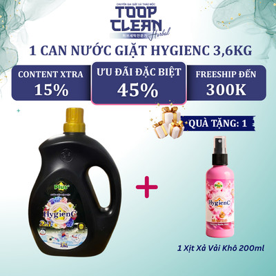 Can Nước Giặt Đậm Đặc HygienC Plus 3,6 Kg/Can Hương Nước Hoa - Sản Xuất Tại Việt Nam