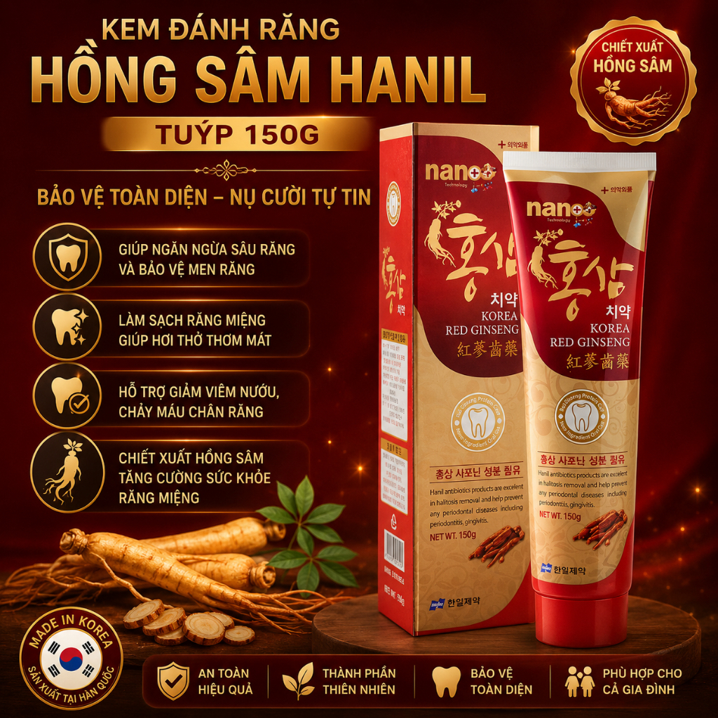 Kem Đánh Răng Nhân Sâm Hàn Quốc - Bảo vệ răng, sạch miệng, thơm mùi sâm