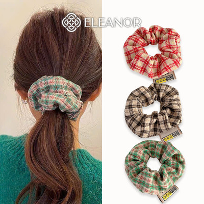 Set dây buộc tóc nữ scrunchies Eleanor Accessories vải dạ họa tiết caro phụ kiện tóc cột tóc 11934