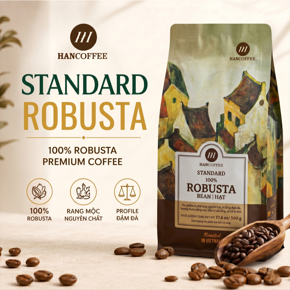 Cà Phê Hạt Rang Pha Phin Tuyệt Hảo Standard Robusta 100% Nguyên Chất Đậm Vị Truyền Thống Hancoffee