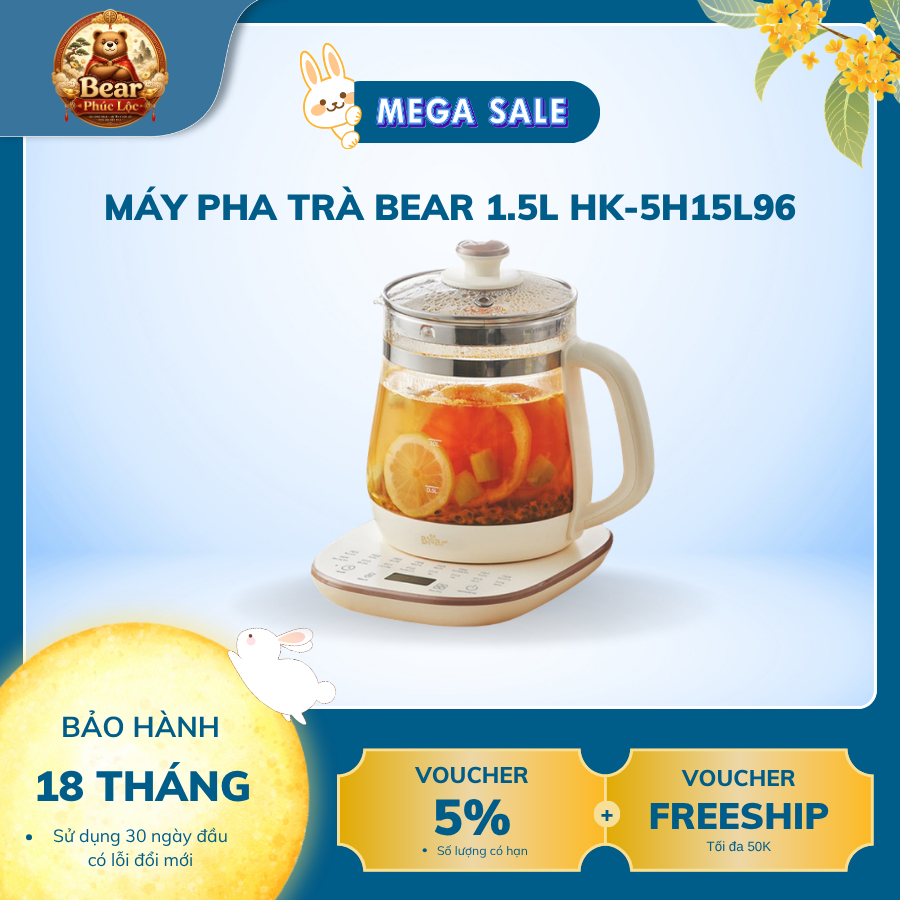 Máy pha trà Bear 1.5L HK-5H15L96 - Bear Phúc Lộc - Bảo hành 18 tháng & sử dụng 30 ngày đầu có lỗi đổ