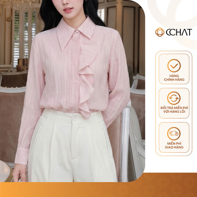 Áo Sơ Mi Nữ 𝐂𝐂𝐇𝐀𝐓 Dáng Suông Rumi Xếp Ly Bèo Trang Trí Chất Liệu Tơ Mềm Mịn 16FDV2120ST