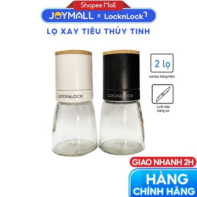 Hũ Xay Tiêu Thủy Tinh LocknLock CKO115WHT CKO116BLK, Hàng Chính Hãng, Lưỡi Nghiền Sứ - JoyMall