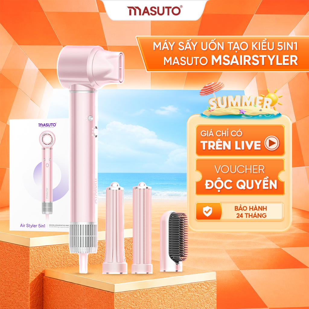 Máy Sấy Tóc Tạo Kiểu 5in1 Masuto AirStyler chính hãng công nghệ giải phóng ion âm giảm hư tổn
