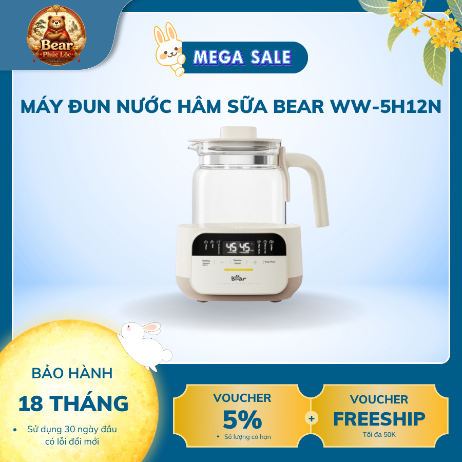 Máy đun nước hâm sữa Bear WW-5H12N - Bear Phúc Lộc - Bảo hành 18 tháng & sử dụng 30 ngày đầu có lỗi 