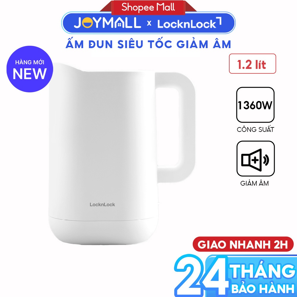 Ấm Đun Siêu Tốc Giảm Âm LocknLock Silent Electric Kettle EJK216WHT 1.2L, Hàng Chính Hãng - JoyMall