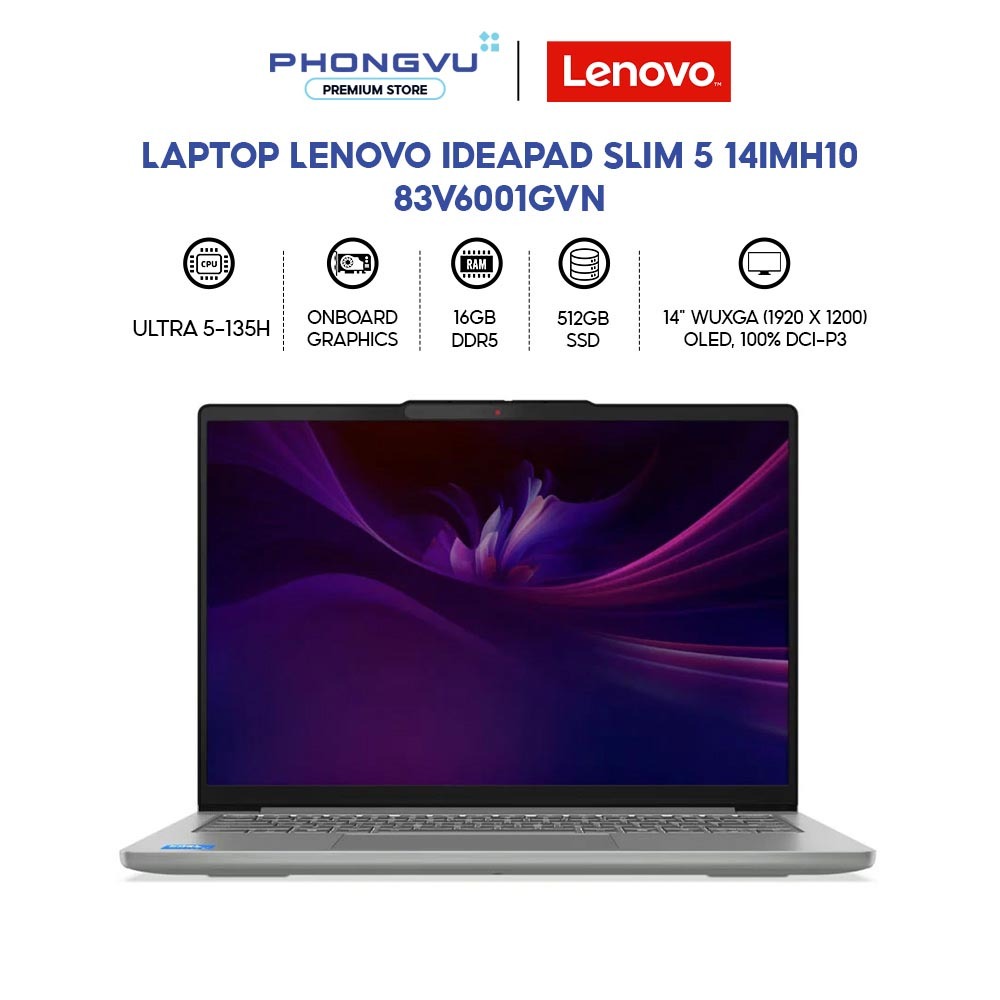 Laptop Lenovo IdeaPad Slim 5 14IMH10 (Xám) - Ultra 5 135H | 16GB | 512GB | OLED 14" WUXGA - BH 24 Tháng | BigBuy360 - bigbuy360.vn