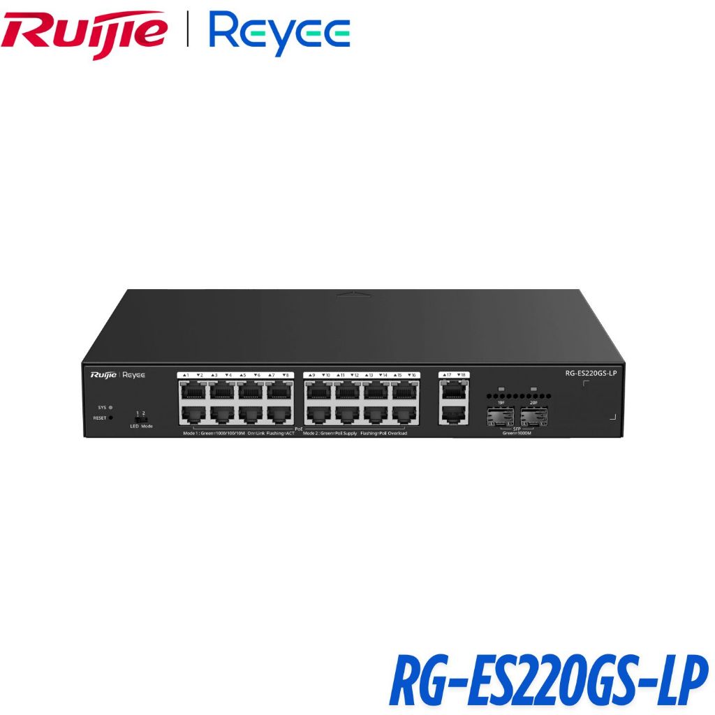 Switch POE 16 cổng Ruijie RG-ES220GS-LP Gigabit Smart POE (chính hãng 3 năm)