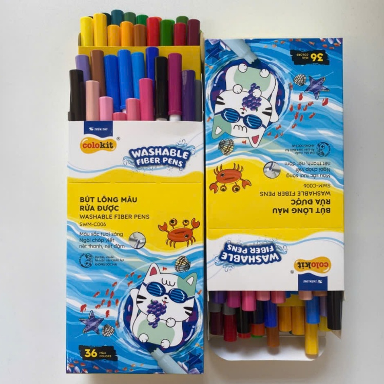 Bút Lông 36 Màu(Rửa được) Fiber Pen Washable - Nét Mảnh Nét To - Colokit