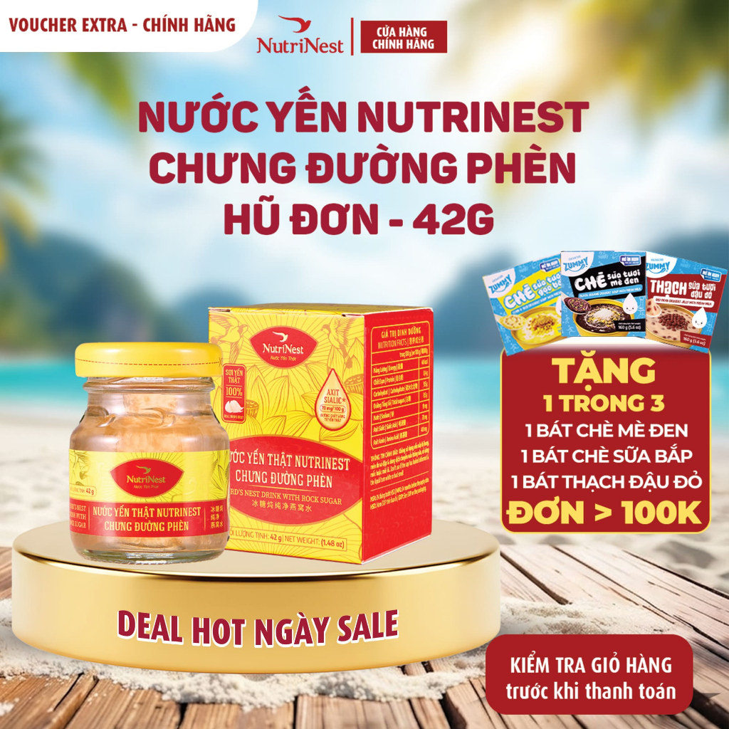 Nước Yến Sào Nguyên Chất Chưng Đường Phèn NUTRINEST Thanh Lọc Cơ Thể - Hũ Đơn 42g [Bao bì mới]