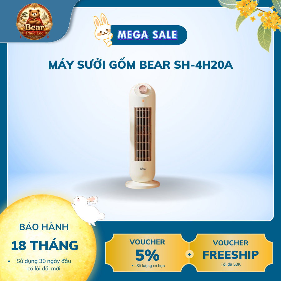 Máy sưởi gốm Bear SH-4H20A - Bear Phúc Lộc - Bảo hành 18 tháng & sử dụng 30 ngày đầu có lỗi đổi mới 