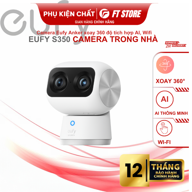 Camera Trong Nhà Eufy S350 WiFi 6, Camera Kép 4K + 2K, Xoay 360 Độ