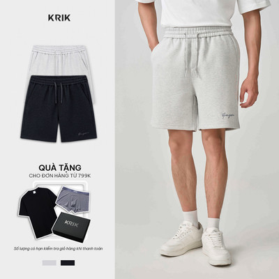 Quần Short Nam KRIK Form Classic Thiết Kế Cạp Chun Thêu Chữ Trẻ Trung Cá Tính QS8170