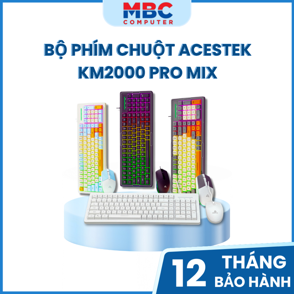 Bộ Bàn Phím Chuột Acestek KM2000 Pro có dây - Giả Cơ Có Led - New - Bảo hành chính hãng 12 tháng