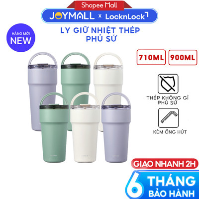 Ly Giữ Nhiệt LocknLock LHC4416 710ml, LHC4419 900ml, Hàng Chính Hãng, Thép Phủ Sứ,Có Ống Hút-JoyMall