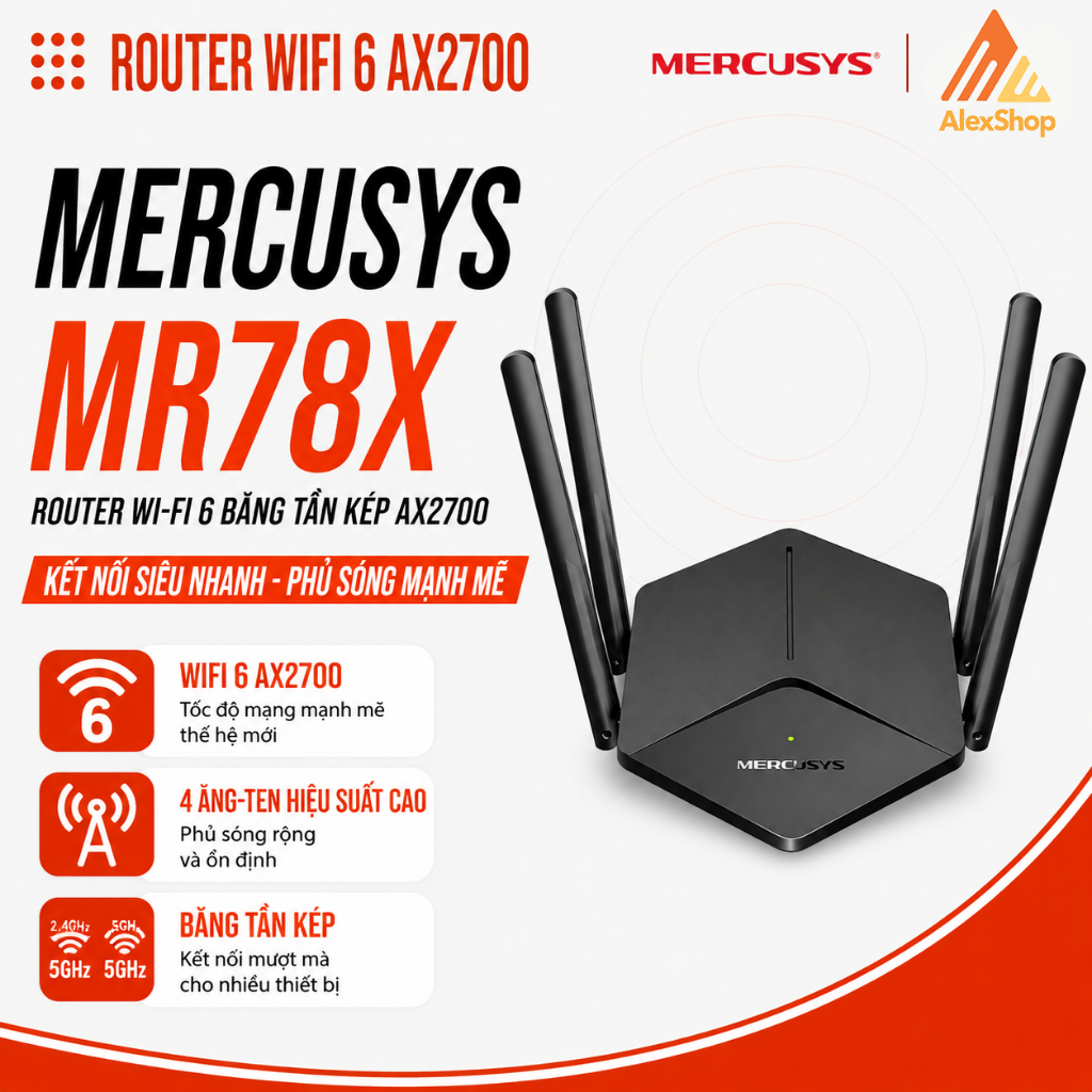 [2026] Router WiFi 6 MERCUSYS MR90X / MR80X / MR62X / MR60X/ MR78X, Tốc Độ AX6000 , Công Nghệ MIMO v
