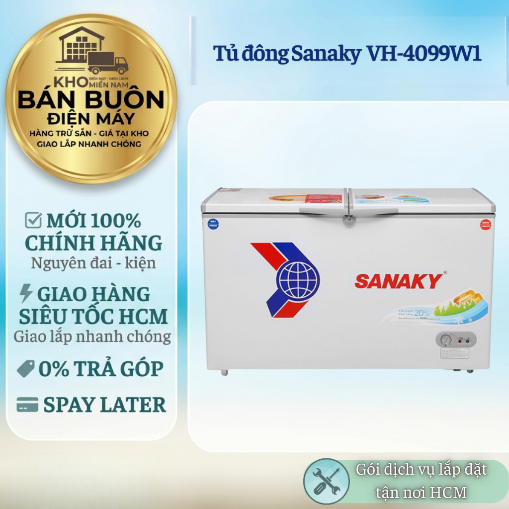 VH-4099W1 Tủ Đông Sanaky – 2 Ngăn Đông Mát, Dung Tích 400 Lít, Dàn Lạnh Đồng, BH 24 Tháng VH-4099W1