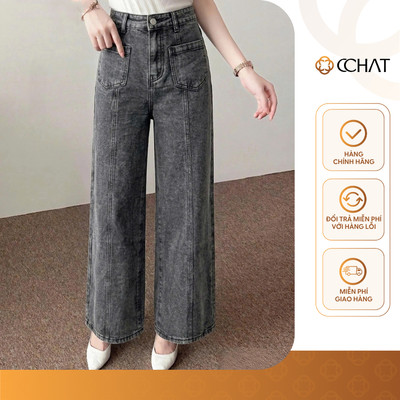 Quần Jean Nữ 𝐂𝐂𝐇𝐀𝐓 Dáng Suông Pheria Có Túi Đáp Trước Chất Liệu Jeans Denim Cao Cấp 16QDJ2030ST