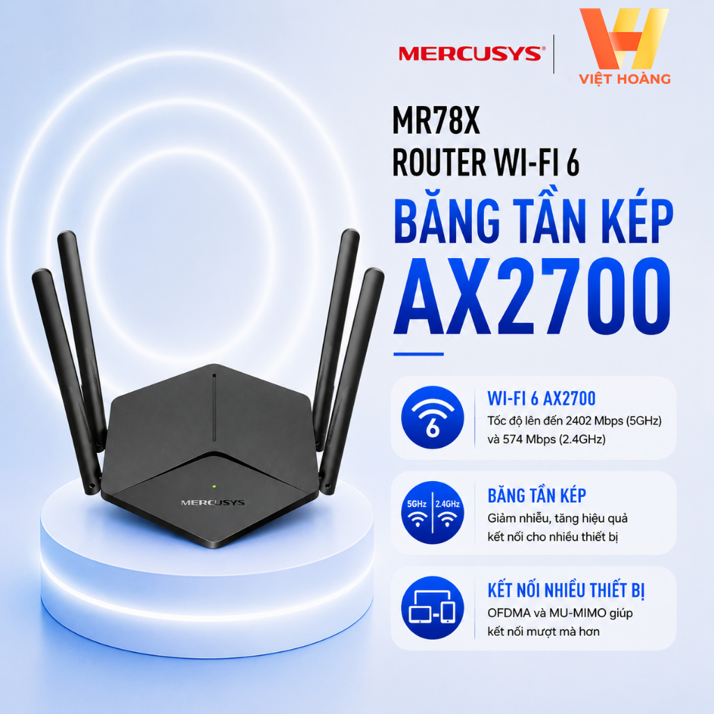 [2026] Router WiFi 6 MERCUSYS MR90X / MR80X / MR62X / MR60X, Công Nghệ MIMO và OFDMA - Chính Hãng