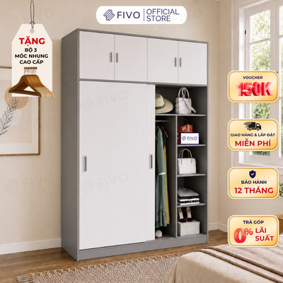 Tủ Áo Quần Cửa Trượt Màu Xám Sang Trọng FIVO FC31, Gỗ Chống Ẩm, Sức Chứa Lớn, Trả Góp 0%, Freeship + Free lắp đặt
